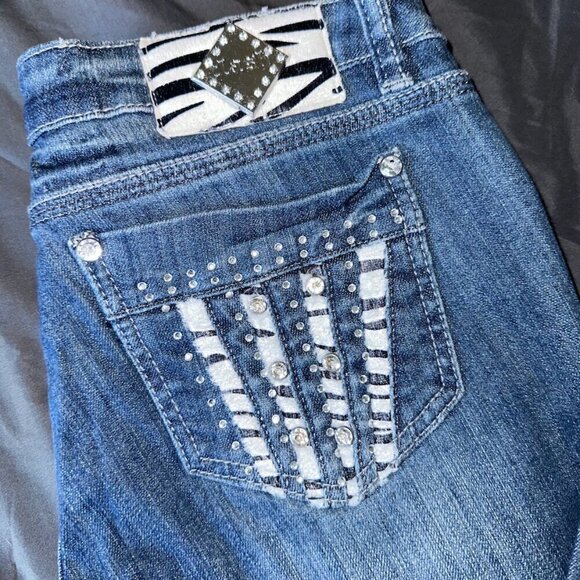 Clash Jeans Women's Size 11 Zebra Pockets Blue Denim Pants Low Rise Straight Leg - Picture 6 of 6